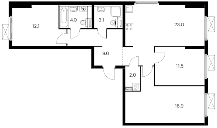 3-комнатная квартира 83.6 м², 9/13 эт., ЖК «Витебский парк»